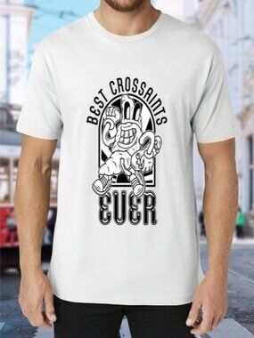 Graphic Tee "Best Crossaints Ever" in White with Black Print